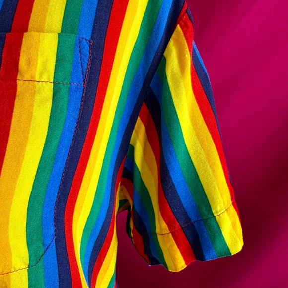 A.LAB Rainbow Striped Button Up Short Sleeve Shirt XS Gay Pride Colorful Kidcore - Picture 14 of 17